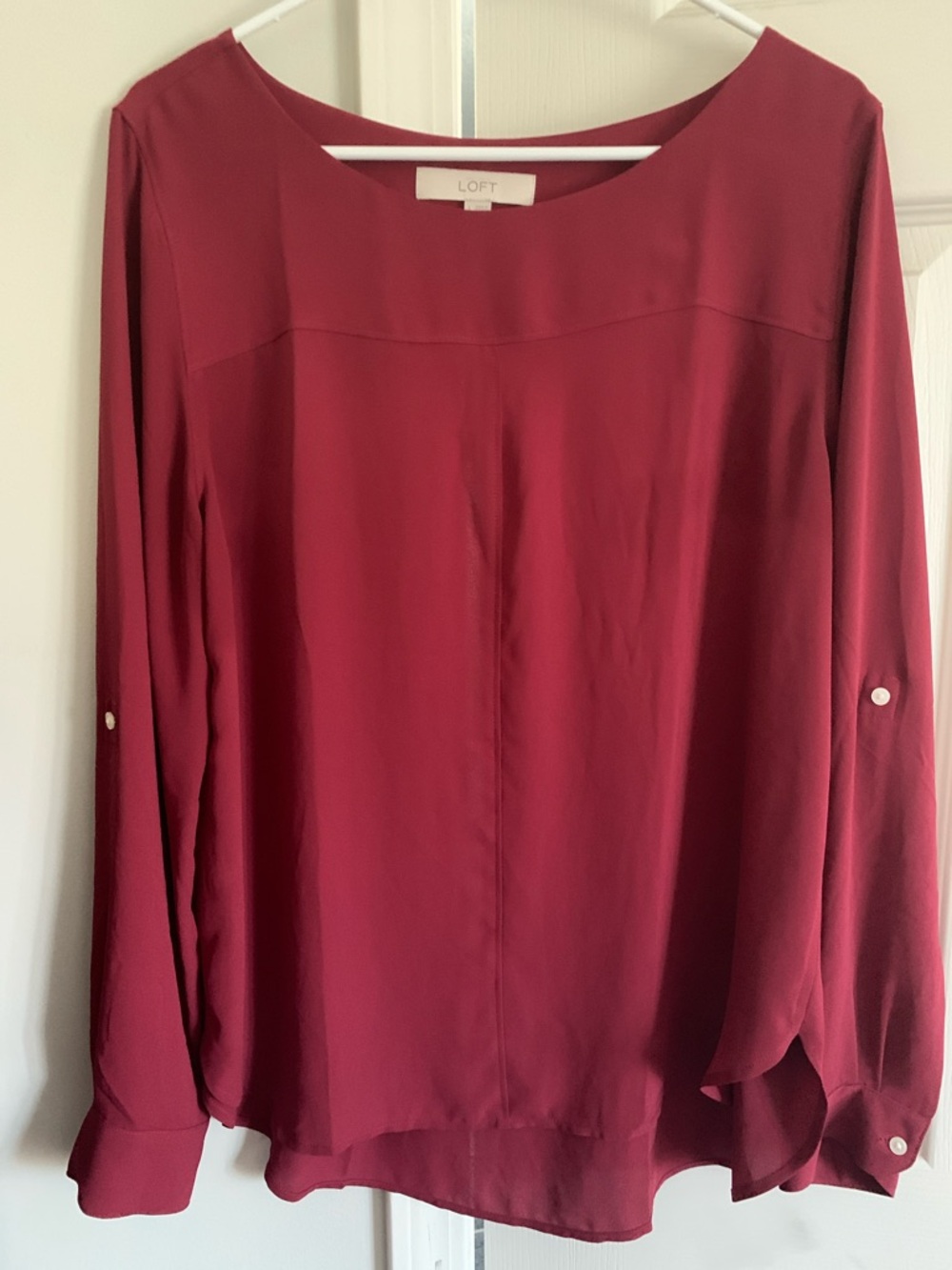 LOFT Burgundy Long-Sleeve Pleated Blouse